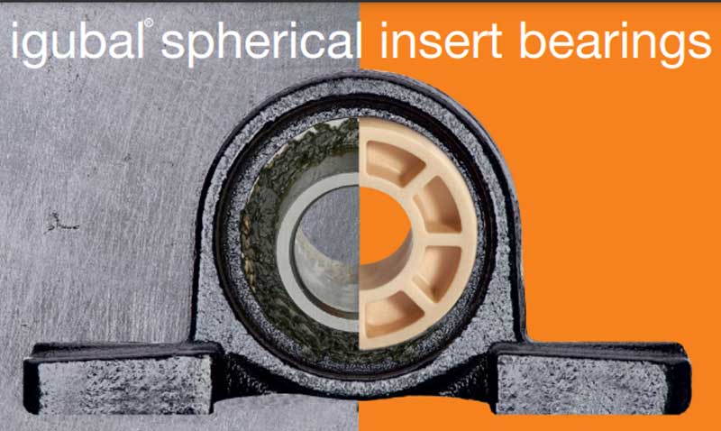 Igubal spherical insert bearing in combination with metal or polymer pillow blocks 